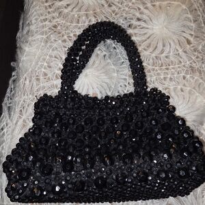 Heavy Black Beaded Mini Handbag